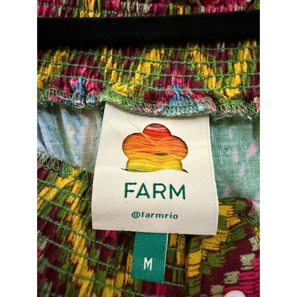 Farm Rio Off The Shoulder Maxi Dress Green Floral Puff Sleeve Button Front M - Picture 8 of 15